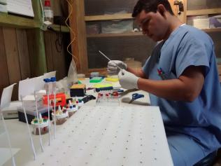 Pathology lab set up at the clinic for the Men's Jornada