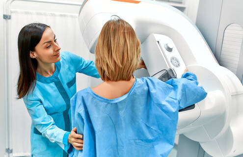 Woman getting a mammogram